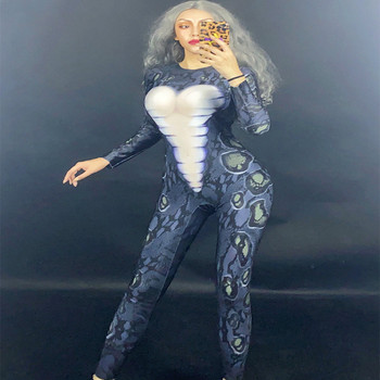 New Snake Skin Print Jumpsuit Outfit Female Singer Performance Party Wear Dance Stage Costume Bodysuit Prom Show Leggings